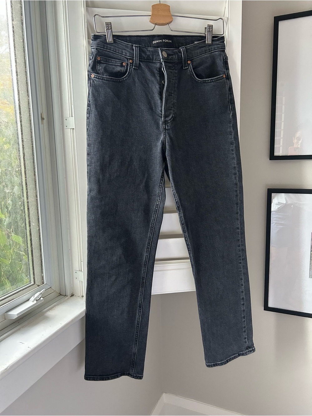 Denim Forum Straight-Leg Washed Black Jeans